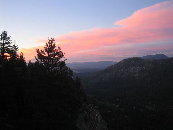 Sunset over Lake Tahoe (in the distance).